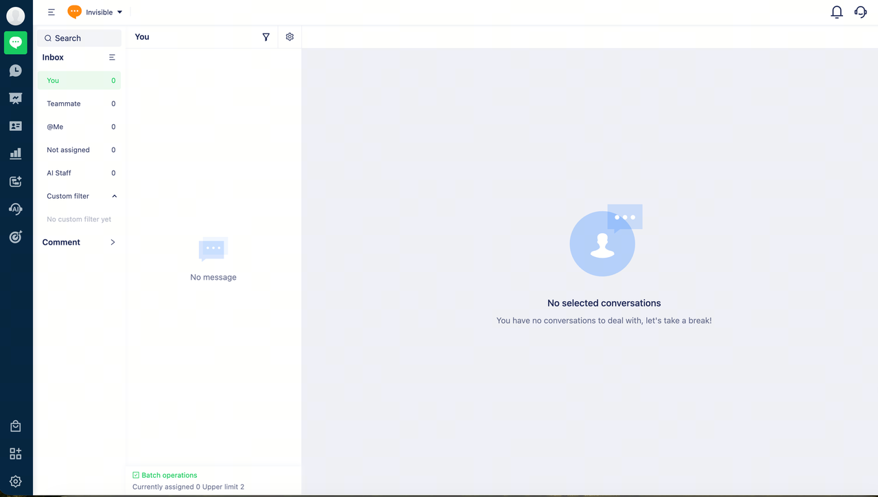 Mixdesk inbox showing AI Staff, Teammate, and unassigned conversation views in the same workspace