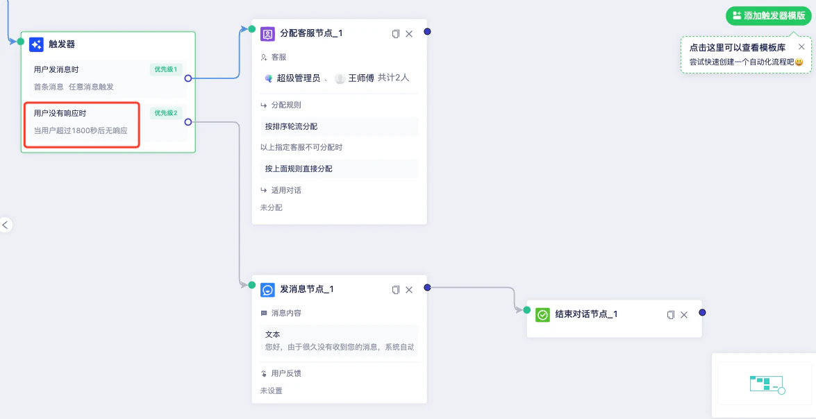 定位目标客户:节点 自动结束对话