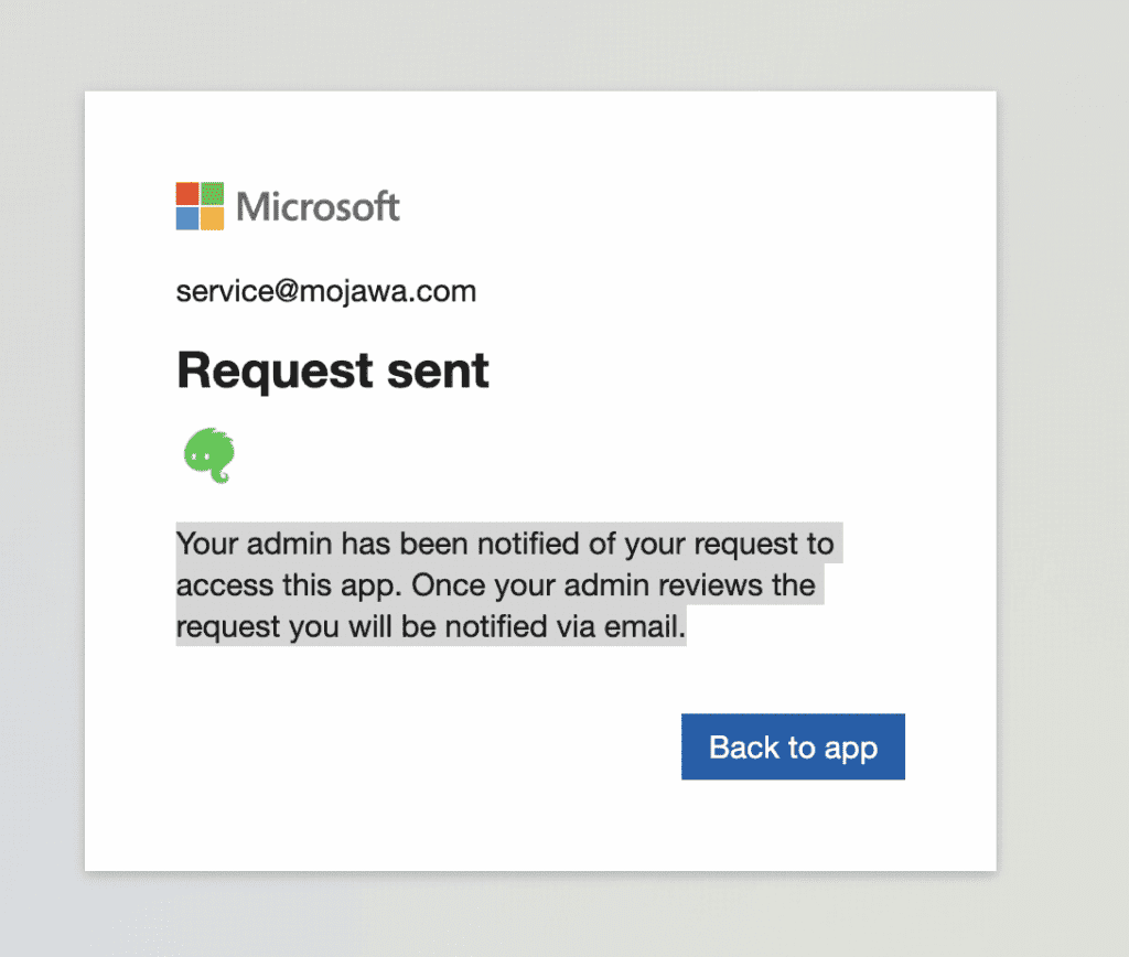 Microsoft confirmation that the approval request was sent