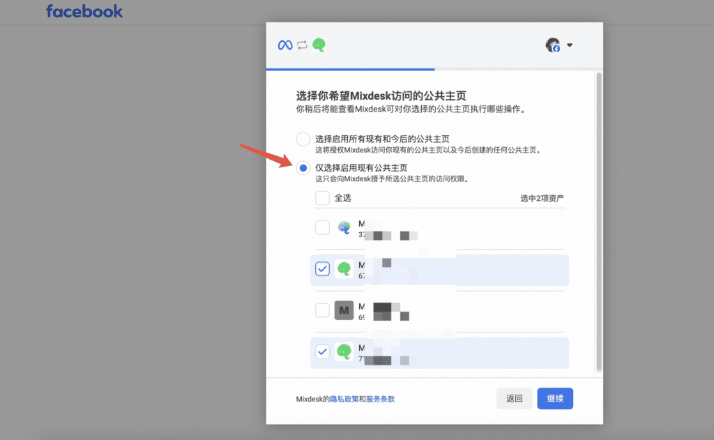 Facebook Page selection during authorization
