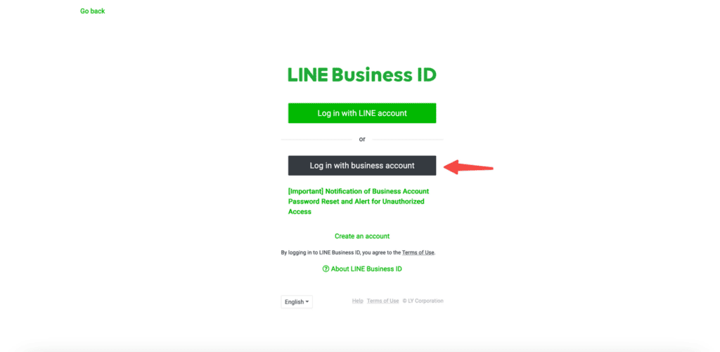 LINE Business ID sign-in page