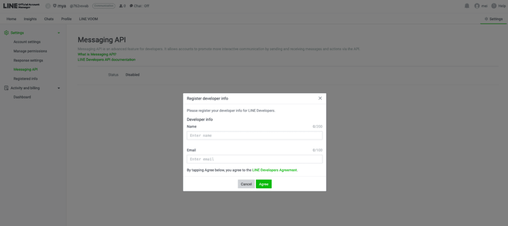 Create Provider option in LINE Messaging API setup