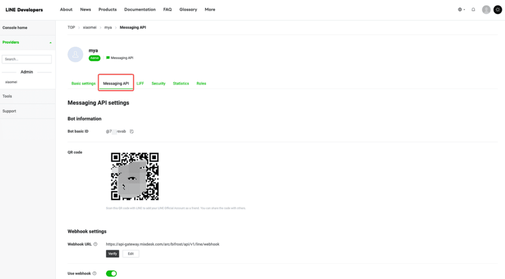 Use Webhook toggle in LINE Developers