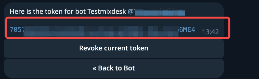 Existing bot API token response from BotFather