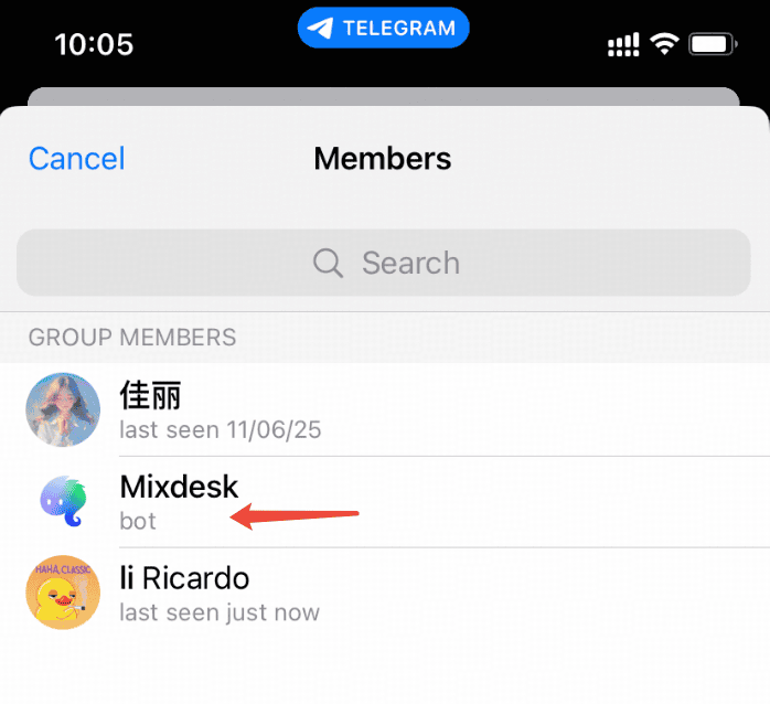 Bot selected from Telegram group members