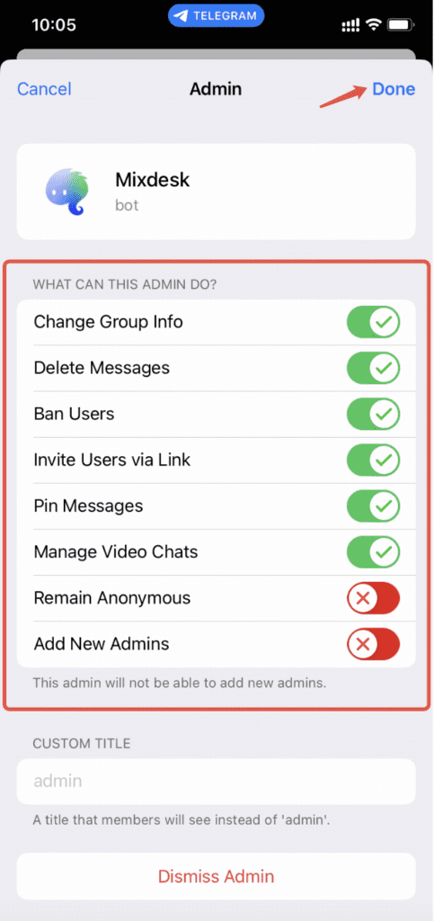 Telegram bot administrator permissions