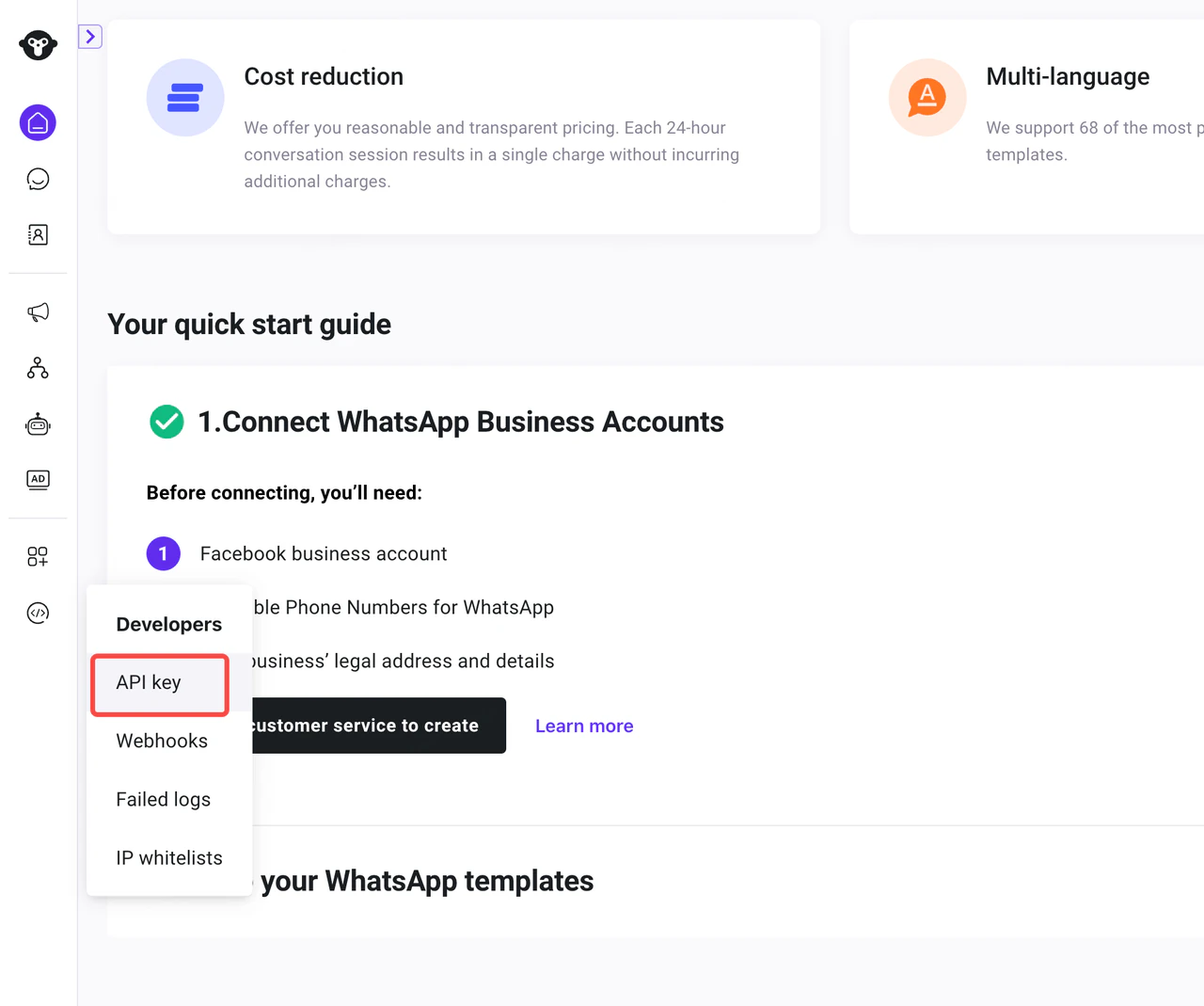 YCloud API account setup